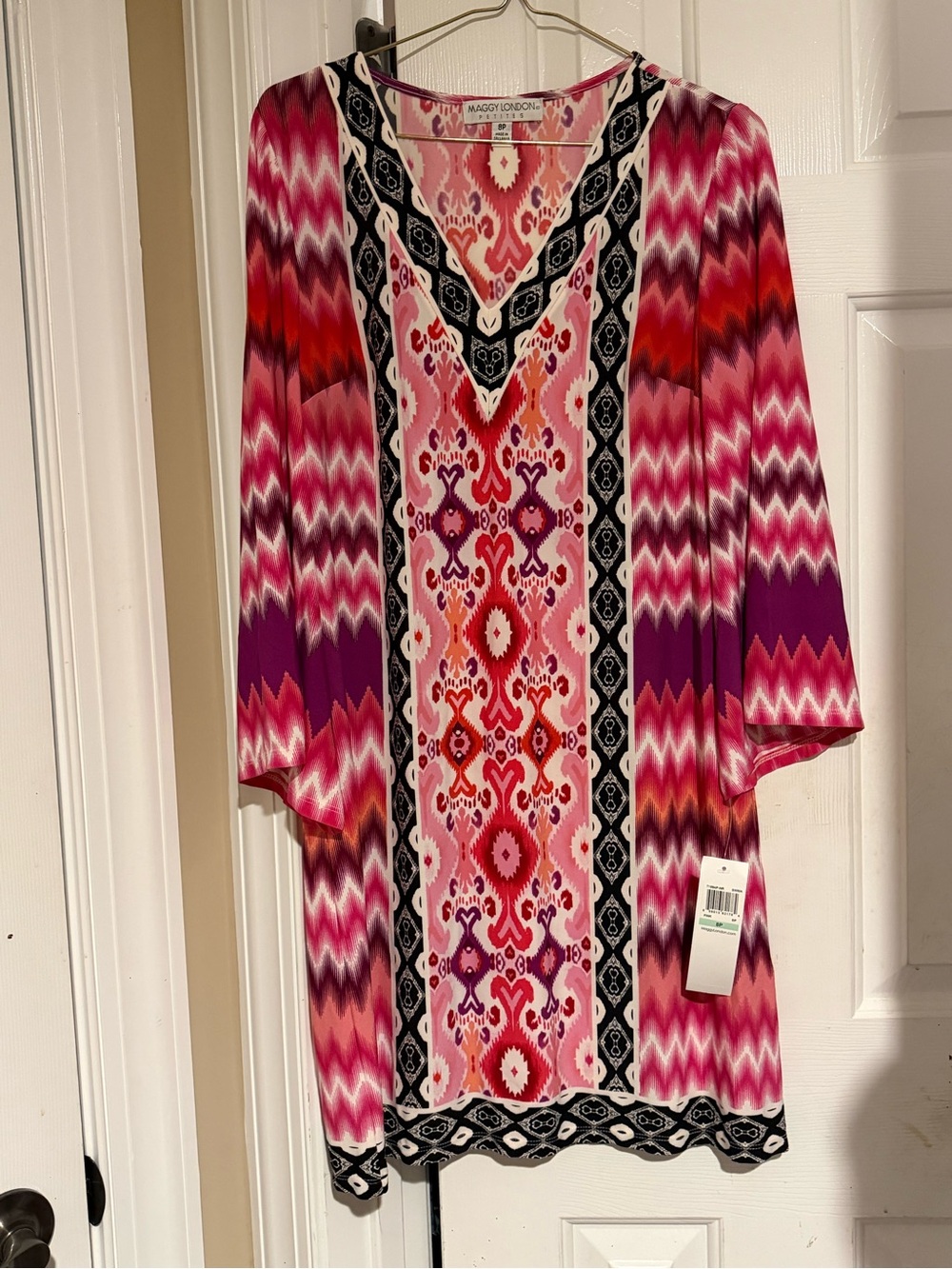 Maggy London Pink, Red & Purple Ikat-Print V-Neck Tunic Petite